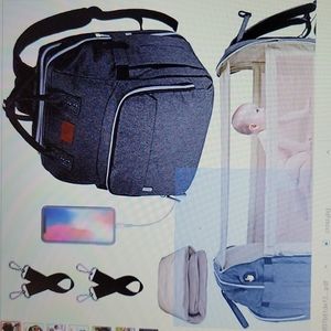 EIH diaper bag backpack changing station foldable crib USB charge port New…